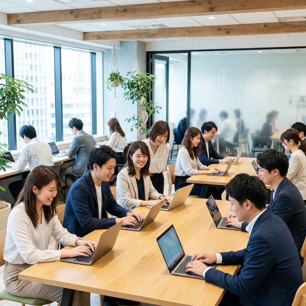 パソコンに向かって作業する男女